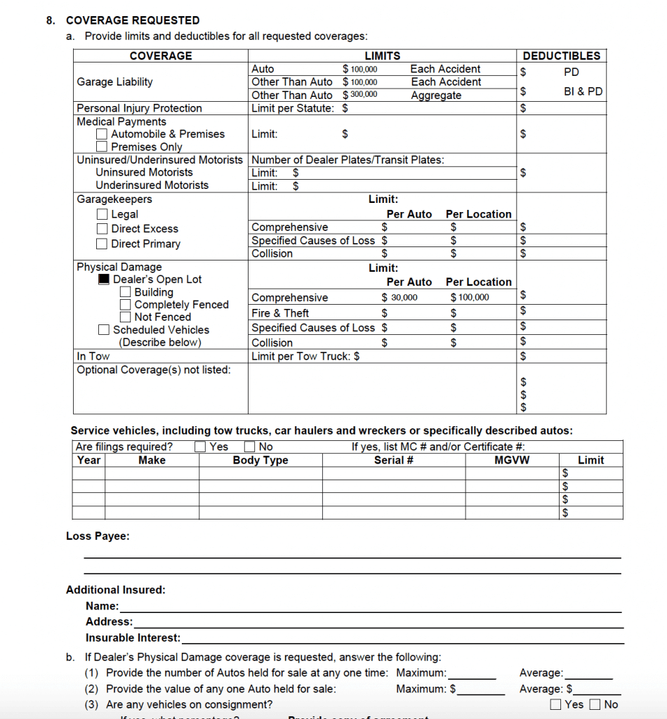 Illinois Car Dealership Insurance Application - 3