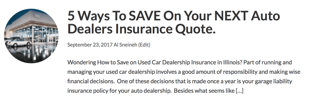 used car dealers insurance quote