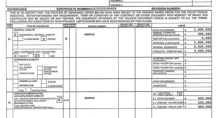 contractors insurance certificate