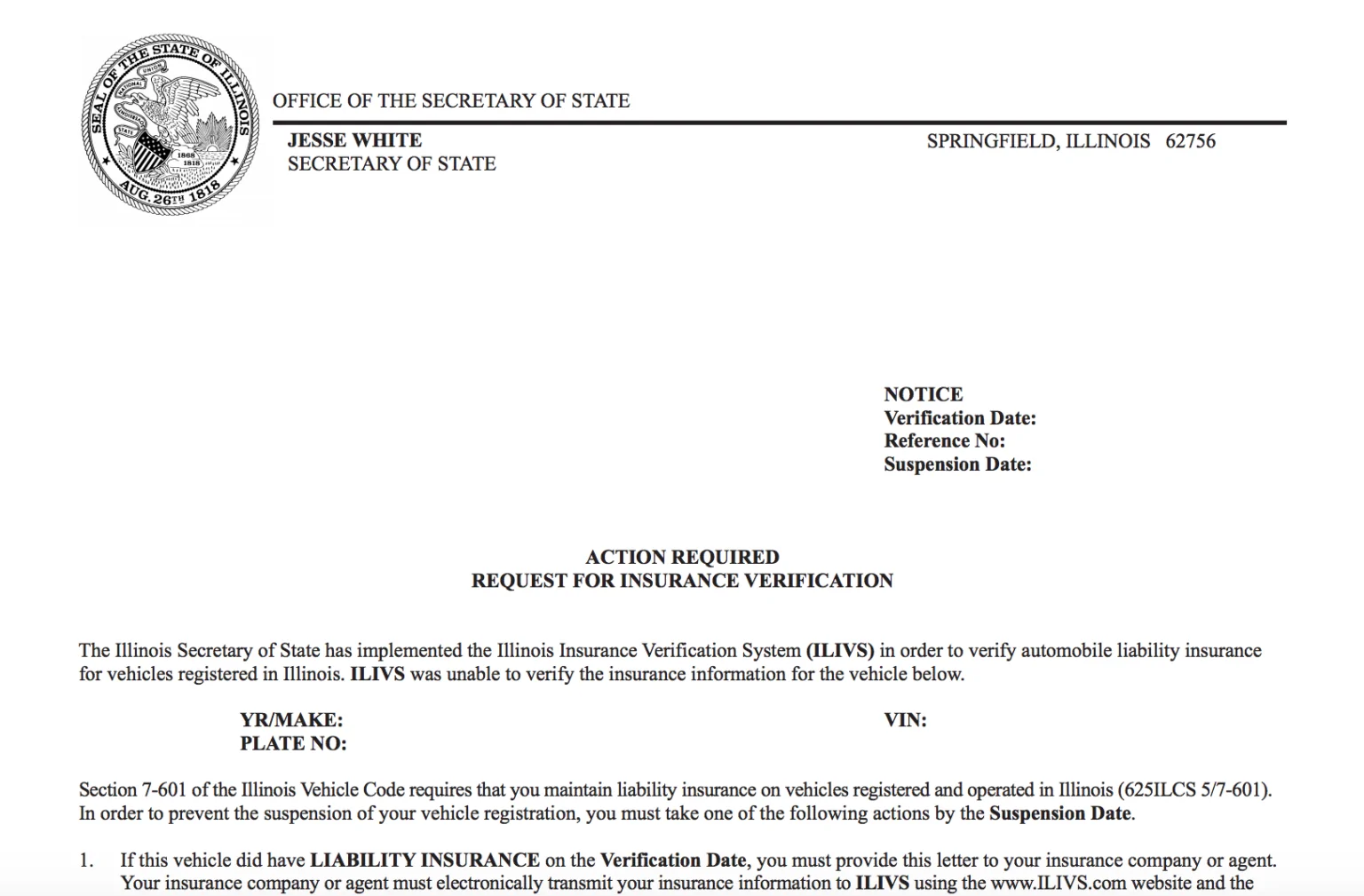notice of needing license reinstatement
